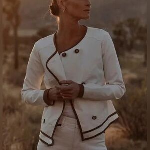 WHBM Coated Denim Jacket - White/Brown Trim